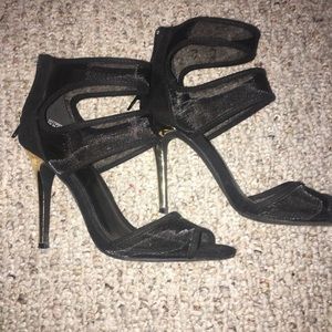 Black net with gold heels